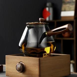 康乐品室内加厚玻璃耐高温煮茶壶胡桃木电陶炉茶水分离围炉提梁壶