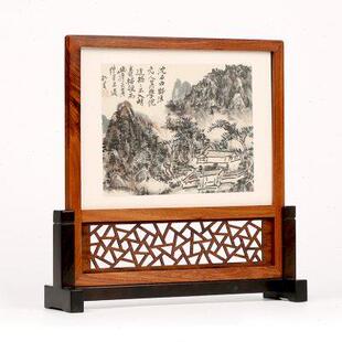 中式 小插屏桌面摆件 红木雕刻工艺品 客厅实木质屏风隔断架子台屏