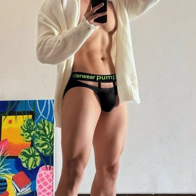 pump男士三角内裤莫代尔半包囊袋U凸透气低腰镭射性感吊环提睾