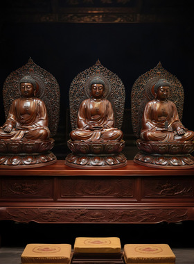 紫铜1.3米三宝佛阿弥陀佛药师佛释迦佛坐像寺庙供奉大型铜佛像