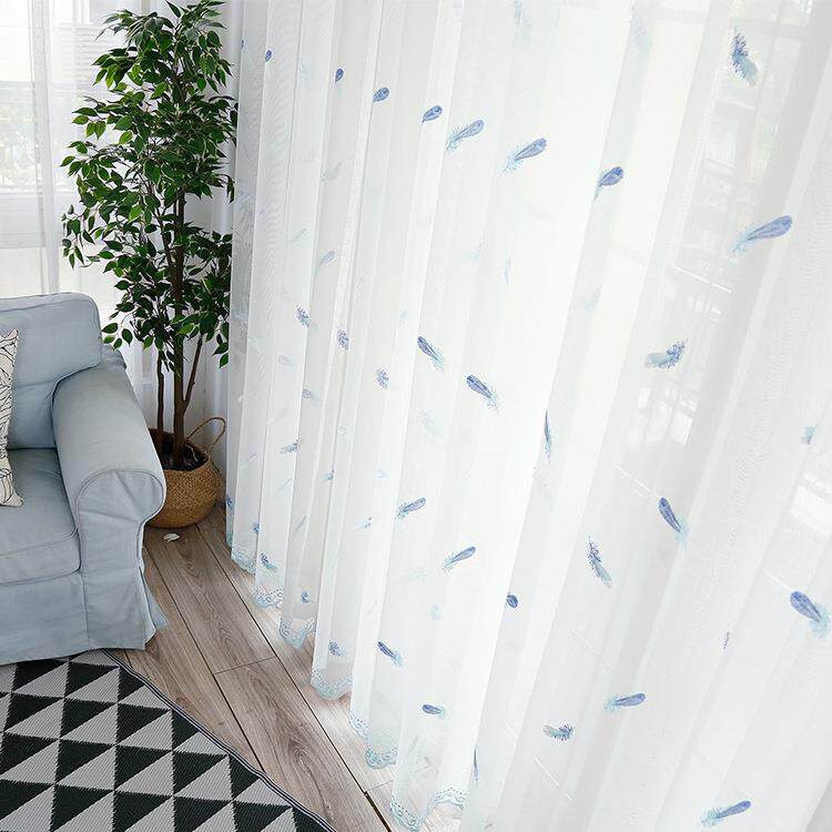 柯桥厂家直销中式窗帘纱 羽毛纱窗帘成品绣花纱帘羽毛绣花纱窗纱