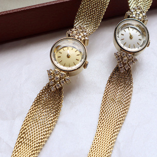 日系潮牌复古宫廷风vintage金色圆形小表盘编织表带气质手表女