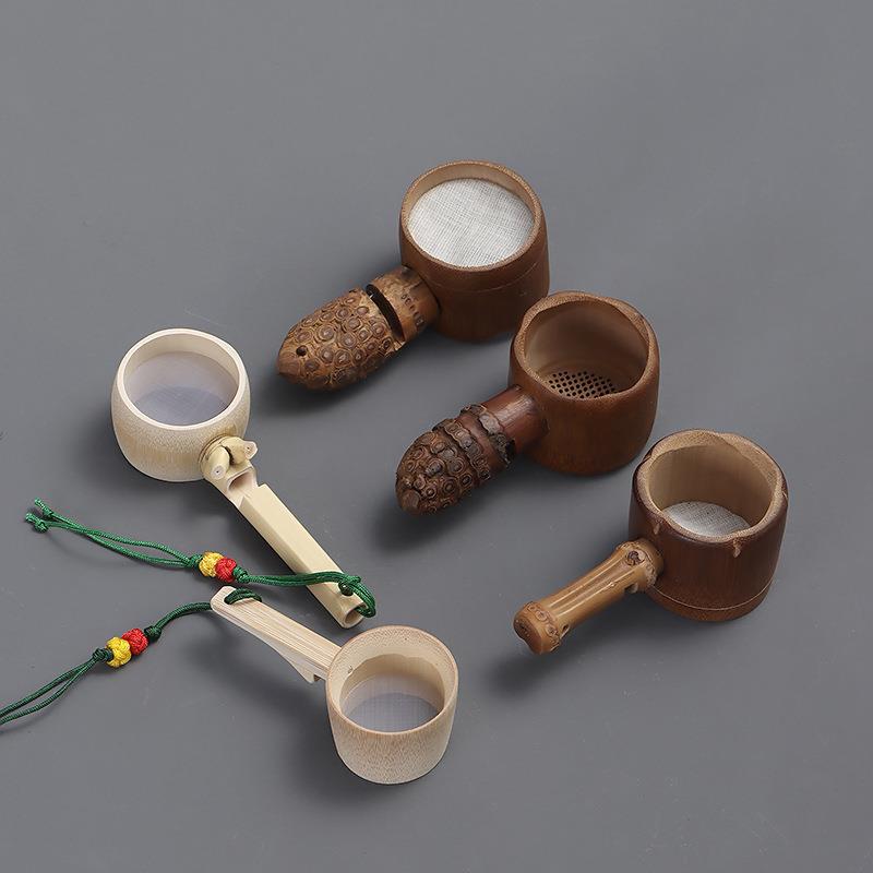 竹根茶漏茶道六君子茶滤 中式禅意功夫茶具配件竹制手工艺品
