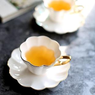 轻奢风描金陶瓷花茶杯下午茶茶具套装 英式 红茶杯咖啡杯碟套装 欧式