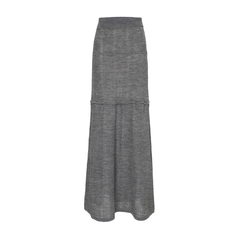 觉织Sensiyarn通勤透气亲肤松紧腰长裙竹露羊毛花边半裙JZJF108