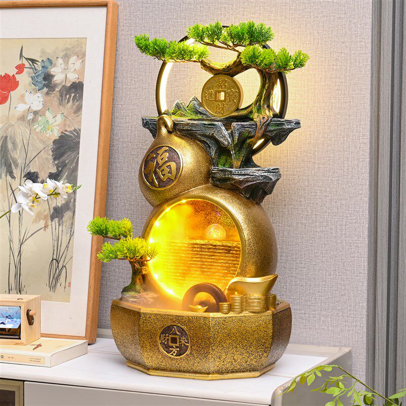葫芦流水生财摆件循环水景办公室客厅玄关风水轮桌面开业送礼乔迁