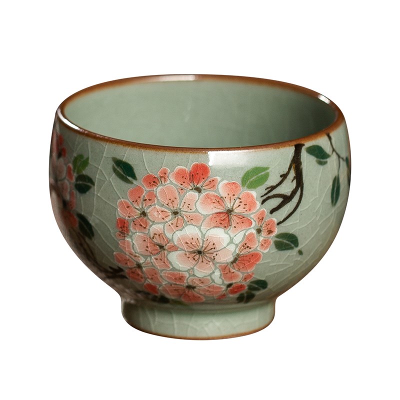 釉下彩手绘绣球花茶杯品茗杯全手工单杯复古景德镇陶瓷茶具主人杯