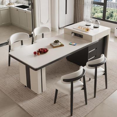 实木岛台餐桌椅一体2025新款家用现代高级感可伸缩长方形吃饭桌子