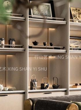 新中式样板房客厅博古架样品屋展示中心软装饰品组合茶室茶具搭配