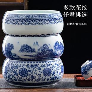 青花瓷茶洗大号陶瓷笔洗水盂家用水洗缸茶碗盆功夫茶具茶道配件