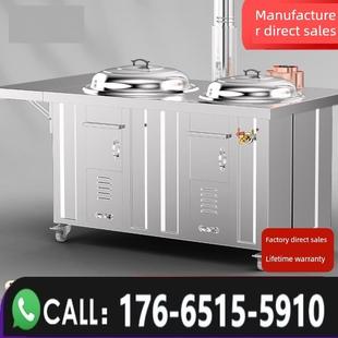 室内外燃木304不锈钢双灶农村柴火灶家用移动式大铁锅室外土灶