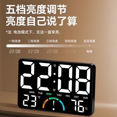 挂钟客厅家用2025新款静音卧室闹钟现代数字电子显示温湿度时钟表