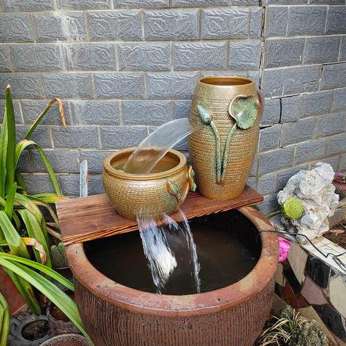 瀑布流水罐鱼缸陶别墅庭院鱼池造景流水摆件循环过滤增氧系统包邮