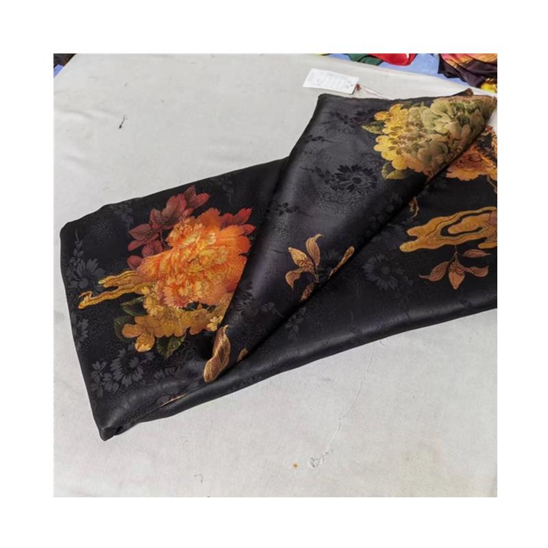 正宗香云纱布料百分百桑蚕丝提花透孔花萝高端连衣裙服装莨绸面料