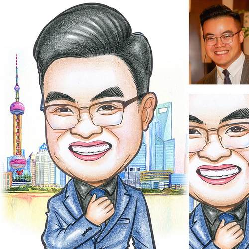 真人手绘漫画全身带背景黑白线稿卡通人像设计礼物