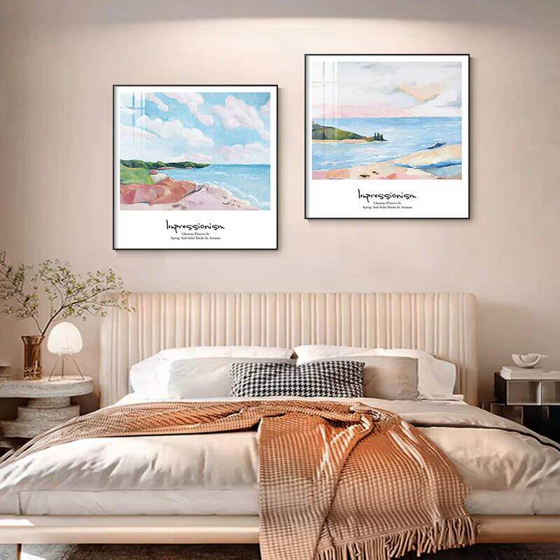 北欧风卧室装饰画ins床头背景画小清新海边风景挂画温馨房间壁画