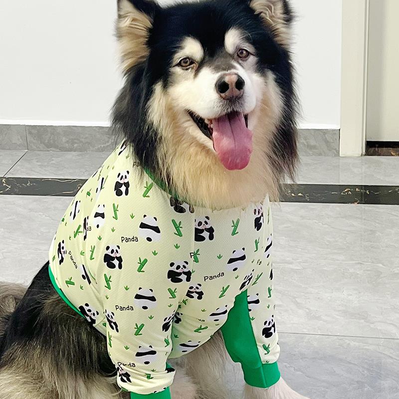 原创卡通熊猫插画狗狗护肘衣四脚衣宠物网眼防晒背心中大型犬夏季