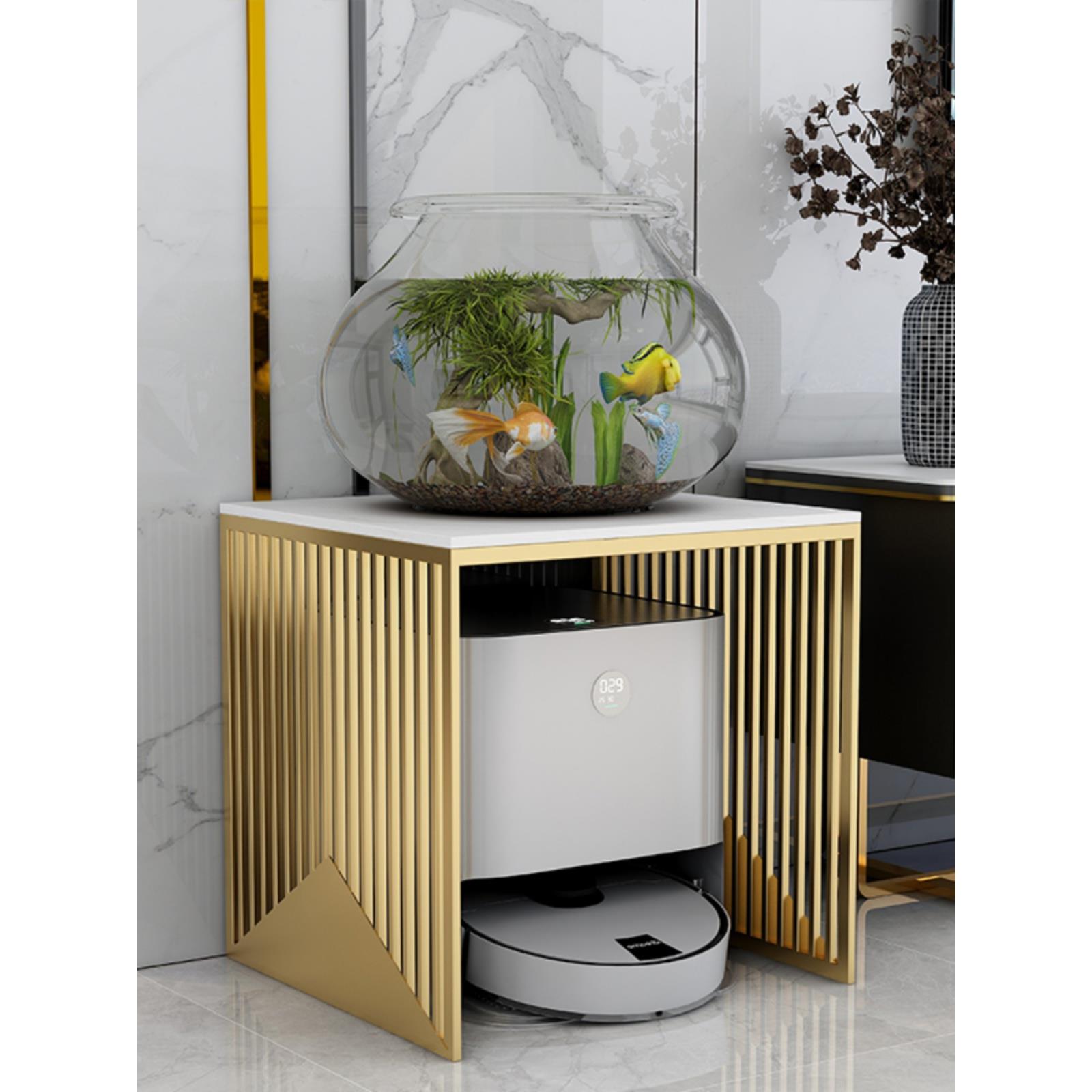 轻奢边几沙发角几扫地机器人收纳柜置物架网红铁艺家用岩板小茶几