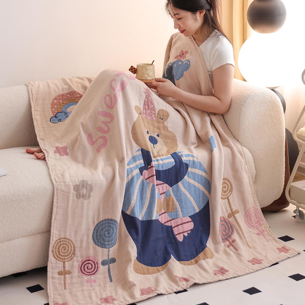儿童纯棉纱布盖毯四季新款卡通家用毛巾被全棉办公室午睡沙发毯子