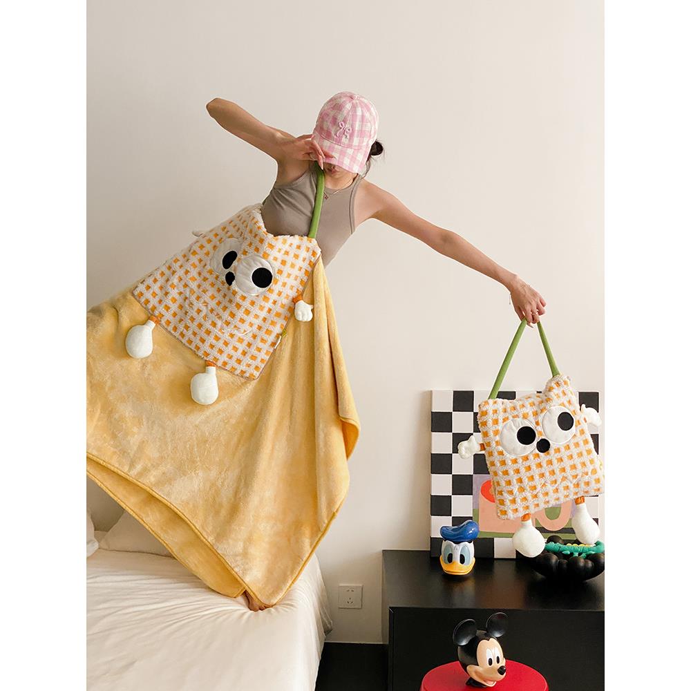 可爱手拎多功能抱枕被子两用二合一卡通车载毯子折叠办公室午睡毯