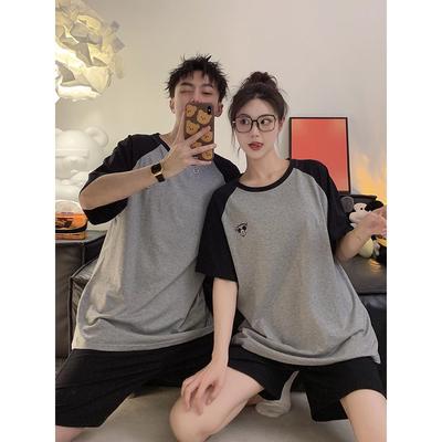 情侣睡衣男士春秋夏季薄款短袖短裤女纯棉布料100全棉家居服套装