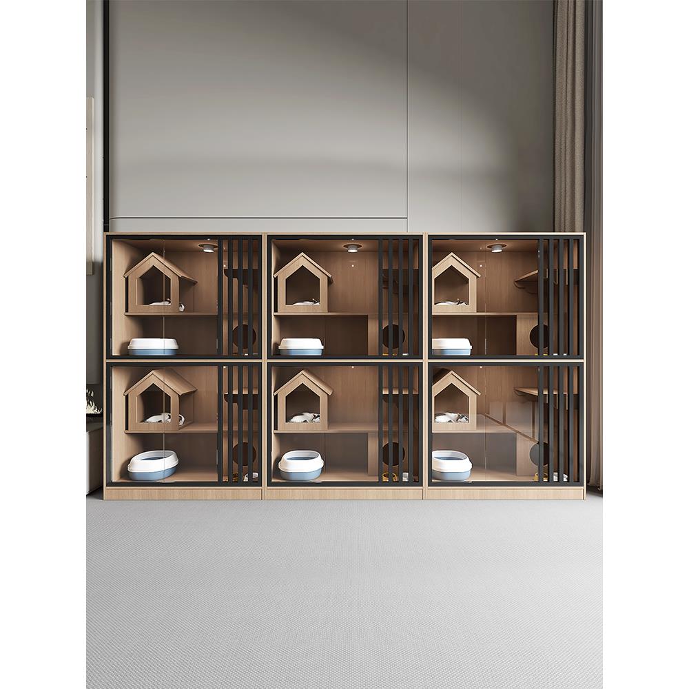 猫别墅实木猫笼宠物店玻璃猫繁殖柜展示柜寄养柜猫舍定制猫柜