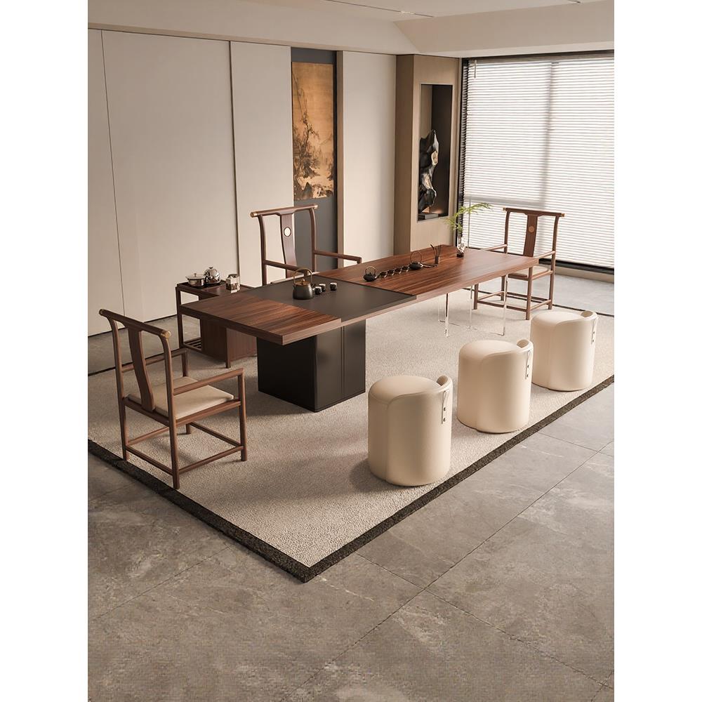 新中式实木茶桌椅组合一桌五椅客厅家用茶台茶桌烧水壶一体嵌入式