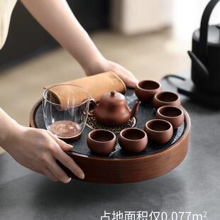 圆形功夫茶干泡台储水式 乌金石茶盘小型2024新款 家用小茶台茶托盘