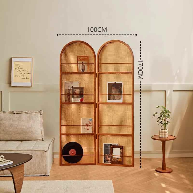 实木入户屏风隔断藤编三折屏风中式中古客厅折叠卧室正对门新品