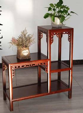 实木花架红木客厅吊兰地面花盆多层中式家用室内置物架子绿萝盆景