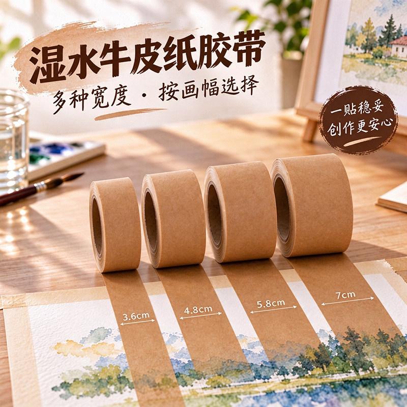 美术生水胶带湿水牛皮纸水溶性 国画水彩工笔画宣纸绘画裱画胶带