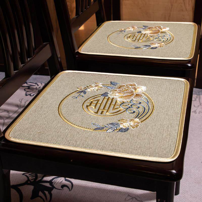 新中式餐桌椅垫红木椅子凳垫实木薄椅垫棉麻防滑可携式坐垫尺寸定