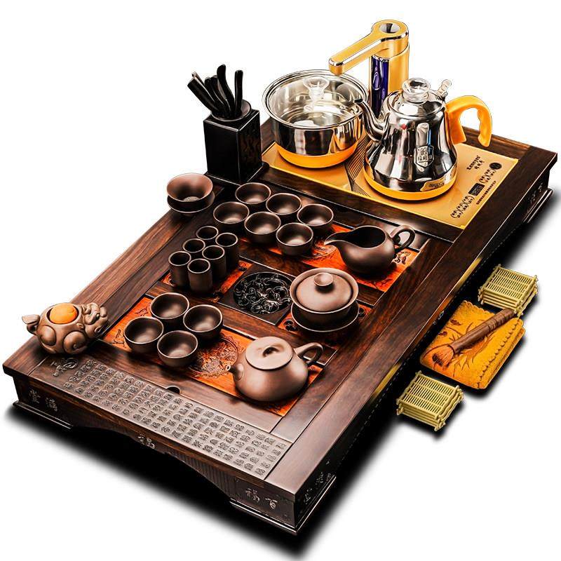 黑檀实木茶盘功夫茶具陶瓷杯壶海家用客厅台简约全自动烧水壶一体,餐饮具,整套茶具,淘宝优惠券,粉丝福利购,淘宝优惠卷