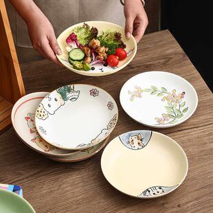 釉下彩餐具分餐盘子盘子家用盘2025新款陶瓷碟子餐盘套装可爱深盘