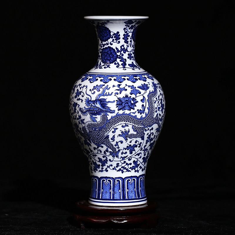 青花龙纹陶瓷花瓶 景德镇仿古青花瓷观音瓶中式家居装饰品