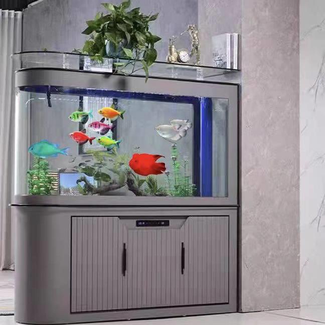 新款子弹头底滤鱼缸隔断屏风客厅家用水族箱免换水生态现代轻奢风
