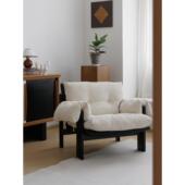 轻厚牛奶休闲椅斯堪 纳维亚覆古单人沙发椅实木扶手下来织物客厅