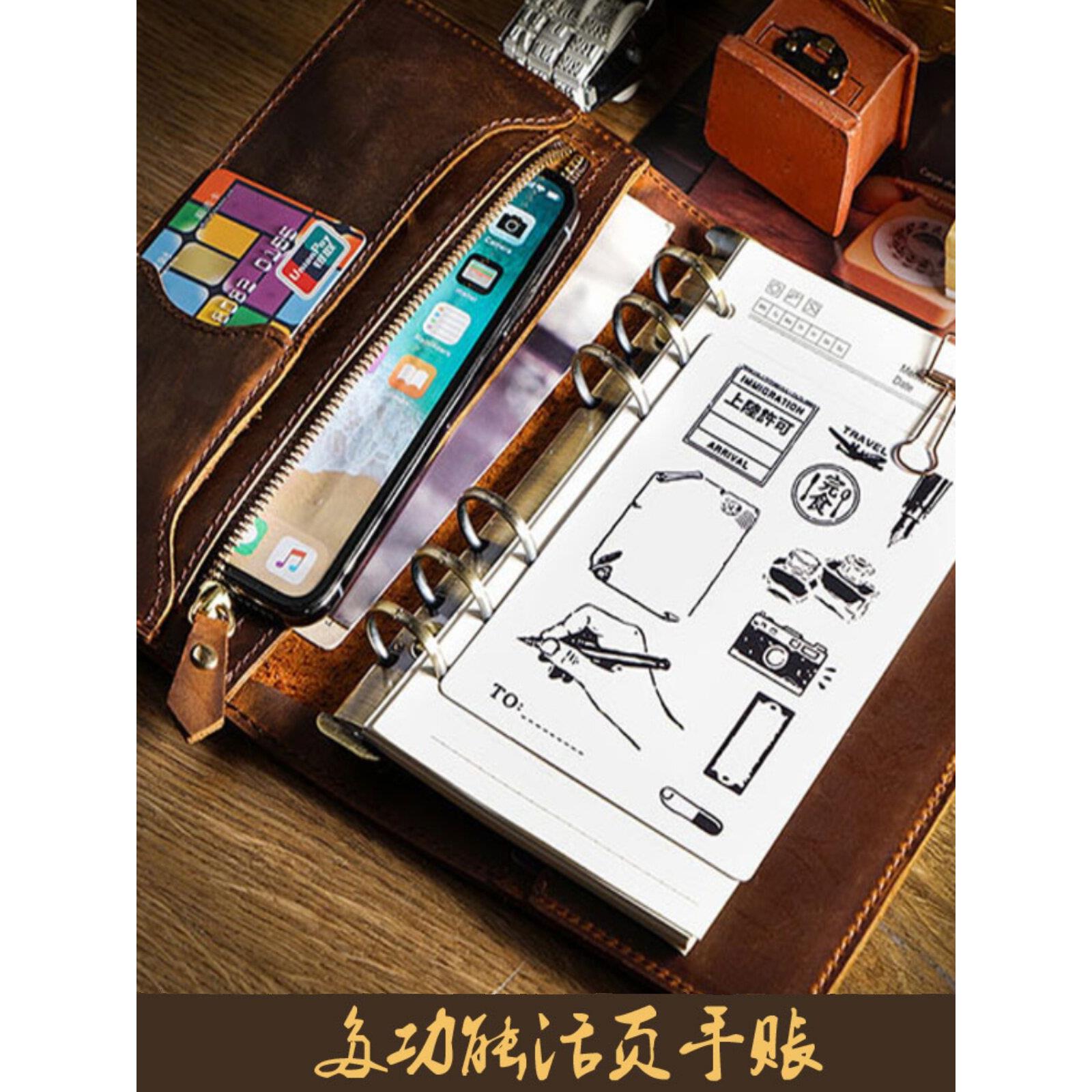 多功能覆古笔记本活页夹收纳袋A5真皮记事本A6疯狂马皮革便携式A7