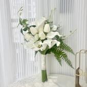 森系婚礼新娘花束PU郁金香影楼婚纱摄影拍照仿真花情侣领证手捧花