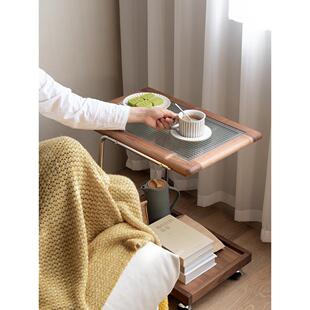 世盈木楼黑胡桃木实木边桌活动沙发角桌小咖啡桌现代简易推车