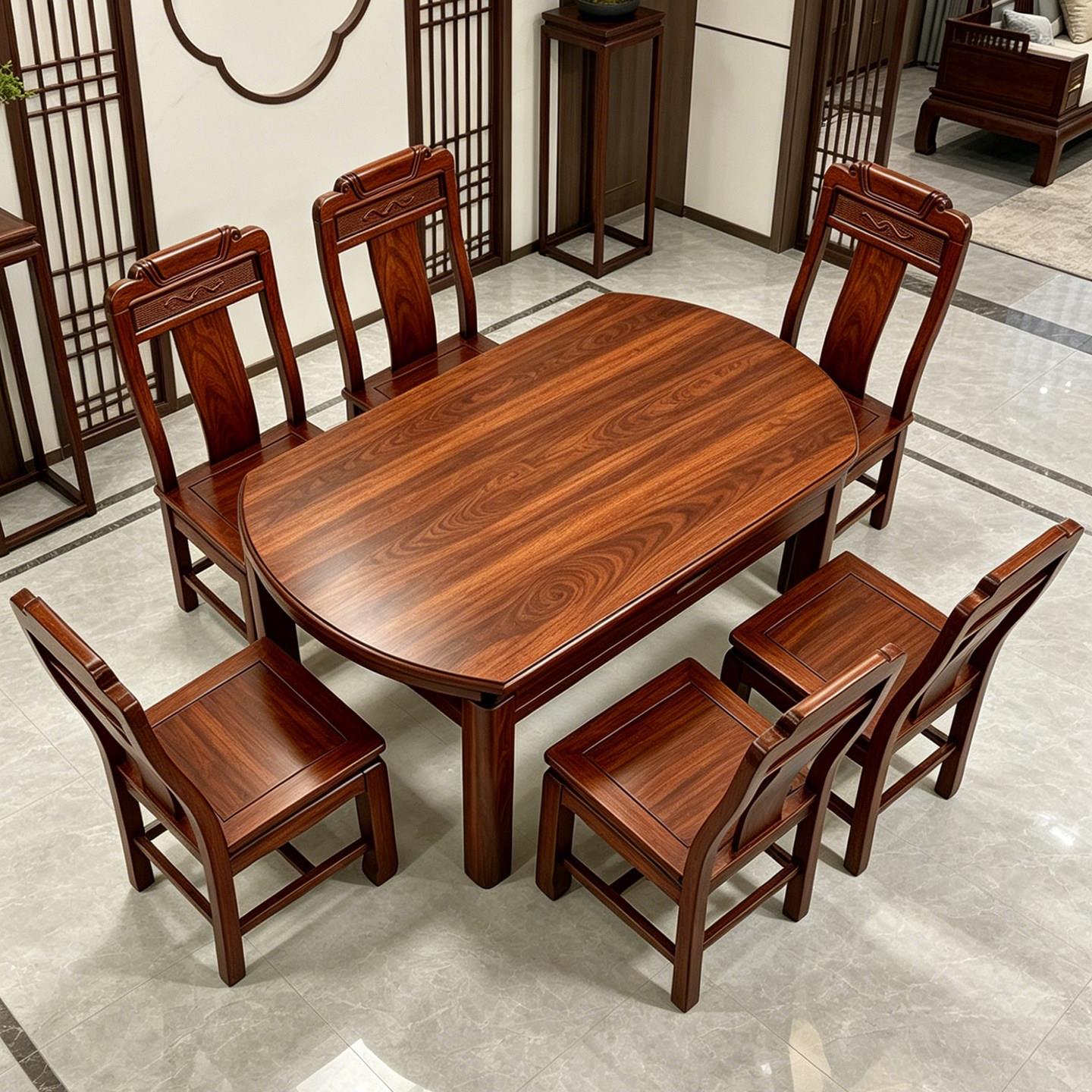 中式全实木圆桌紫檀木原木仿古典红木刺猬紫檀餐桌可折叠伸缩圆形