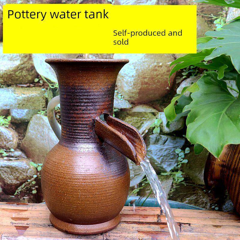 古法养鱼过滤器鱼缸循环流水陶罐流水增氧净水三合一庭院造景摆件