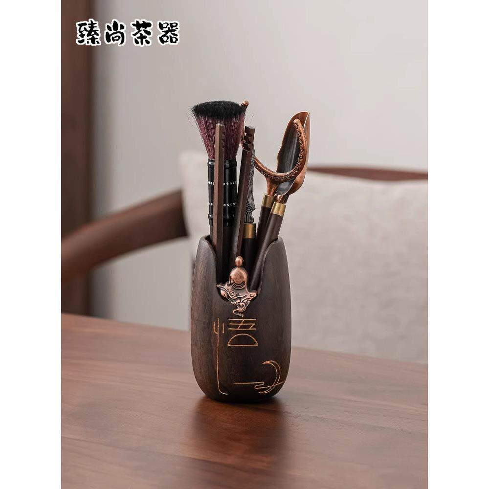 黑檀茶道六君子套装功夫泡茶工具茶夹刀茶针勺茶杯垫家用配件大全