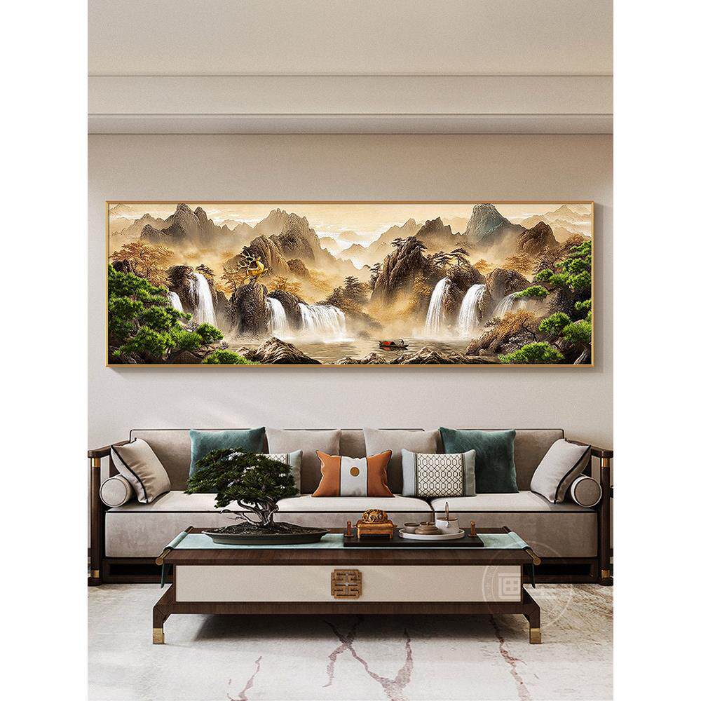 新中式高山流水客厅装饰画办公室背景墙山水挂画电视沙发壁饰画