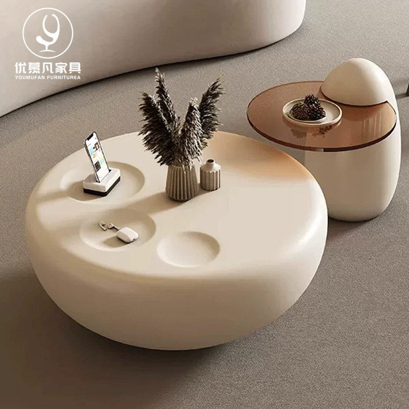 猫爪奶油风茶几网红创意圆形现代简约设计师艺术钢化玻璃边几