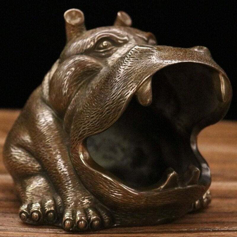 精品仿古黄色铜河马烟灰缸摆件铜烟灰缸工艺品铜器