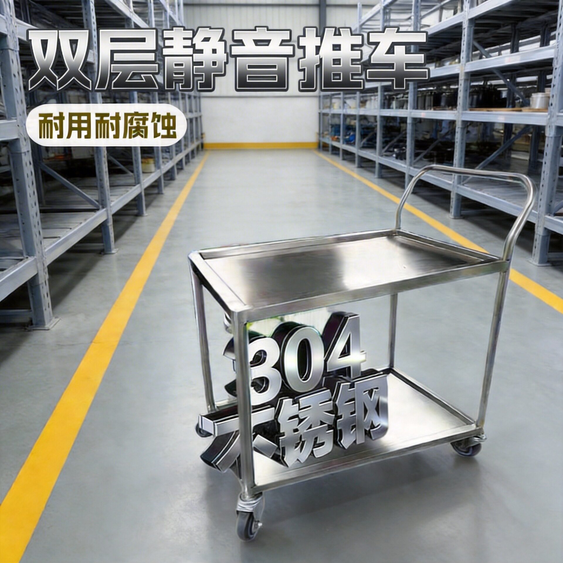 304不锈钢小推车快递收件直销拉货搬运仓库厨房短款