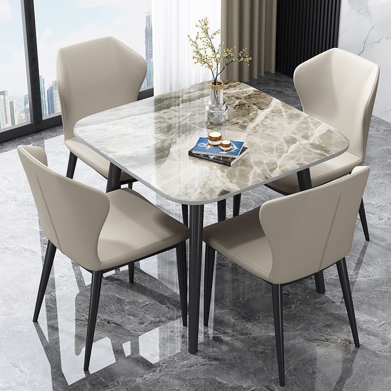 意式亮面岩板方形餐桌小户型