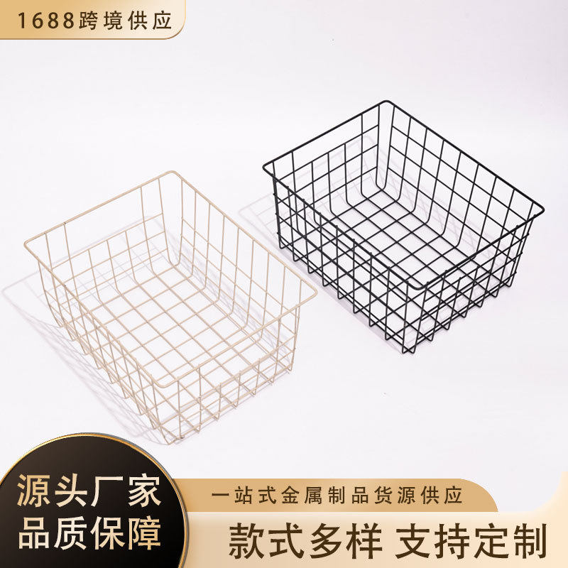 跨境衣柜衣物整理收纳框厨房零食收纳筐多用途铁艺收纳篮现货直销