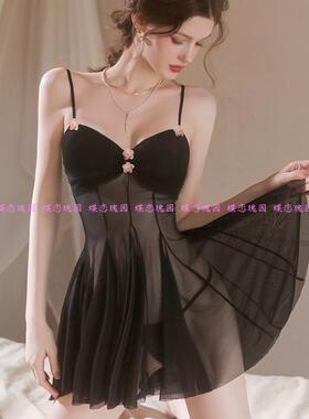 性感睡衣床上睡袍女夏2024年新款浴袍纯欲蕾丝吊带冰丝睡裙晨袍女